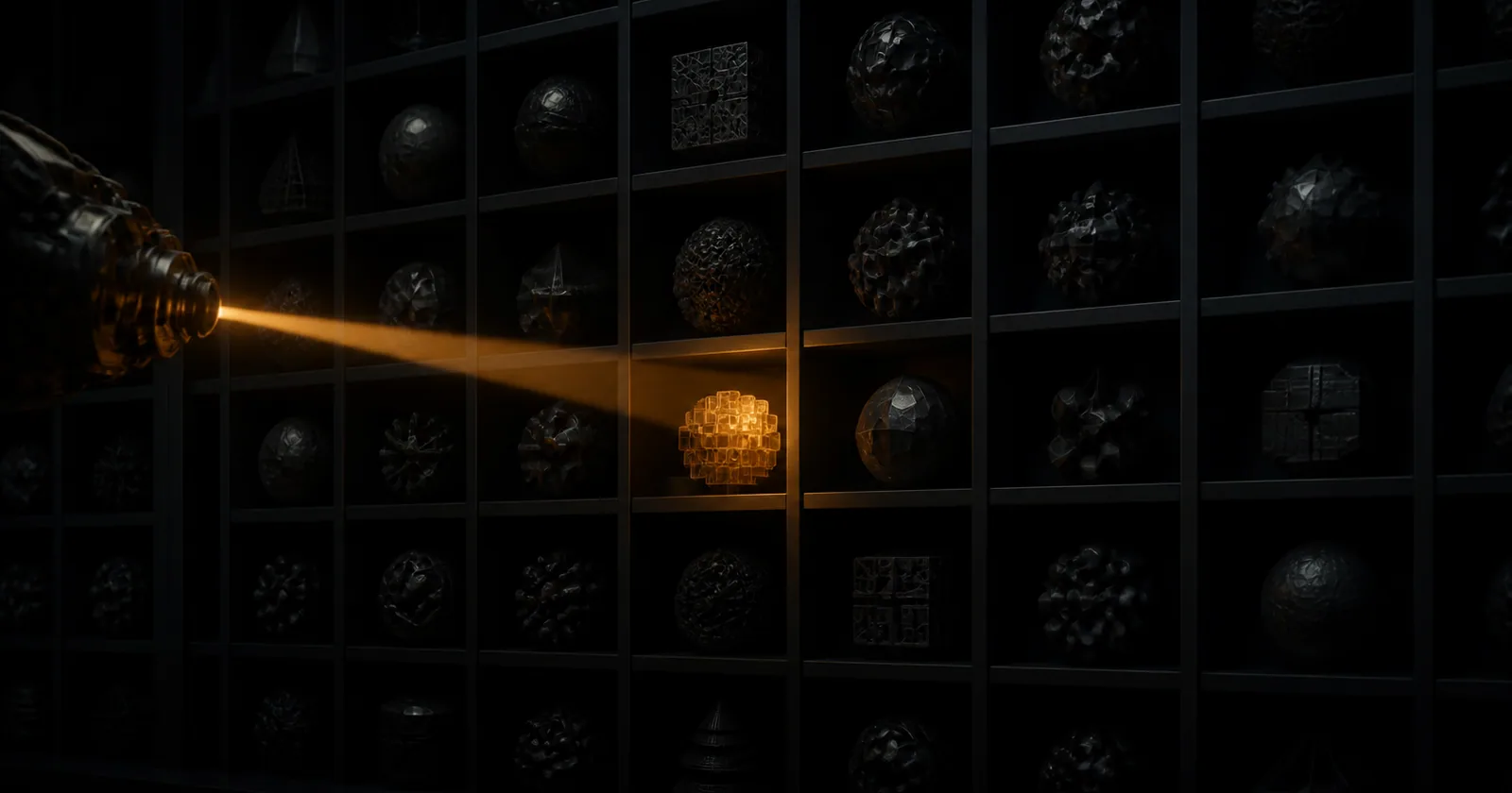A dark catalog of distinct data objects revealed by an amber scanning beam