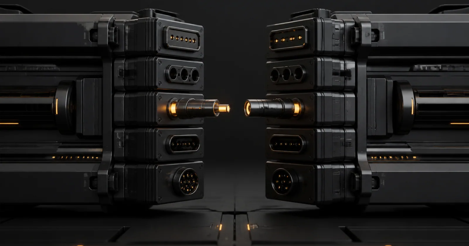 Two modular machines aligning only the connectors they both support